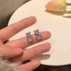 Silver heart-shaped square diamond pearl stud earrings, ear bone stud fashionable accessories, simple stud earrings, elegant and trendy style details Picture